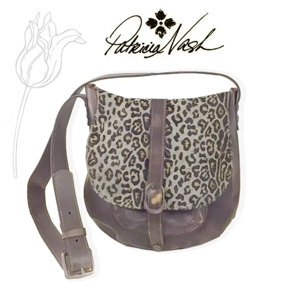 PATRICIA NASH Vintage Leopard Print Fur Leather Shoulder Bag